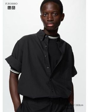 Uniqlo Camicia Oxford Oversized Maniche Corte - Nero