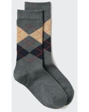 Uniqlo Heattech Thermo Socken (Kariert) - Blau