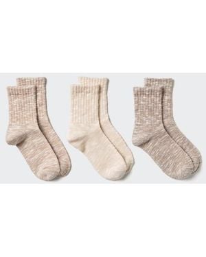 Uniqlo Socks (Crew Slub, 3 Pairs) - Natural