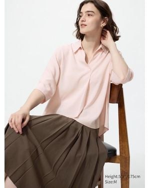Uniqlo Rayon Skipper Collar Blouse (3/4 Sleeve) - Pink