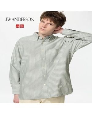 Uniqlo Oversized Oxford Shirt (Striped) - Grey
