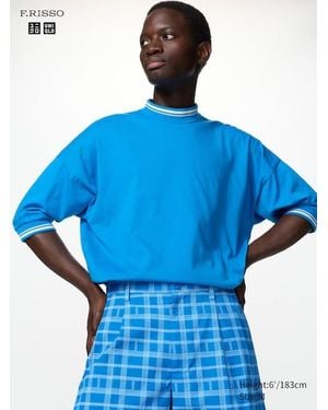 Uniqlo Maglia 100% Cotone Supima Oversized Maniche A 3/4 - Blu