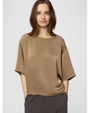 Uniqlo Satin Oversized Short Blouse (Half Sleeve) - Natural