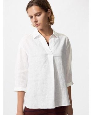 Uniqlo 100% Premium Linen Skipper Collar Shirt (3/4 Sleeve) - White