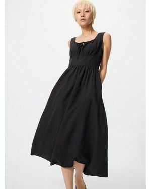 Uniqlo Linen Blend Shirring Dress (Sleeveless) - Black
