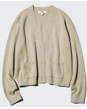 Uniqlo Smooth Cotton V Neck Cardigan - Natural