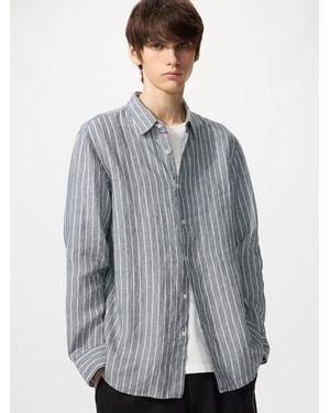 Uniqlo 100% Premium Linen Shirt (Striped) - Grey