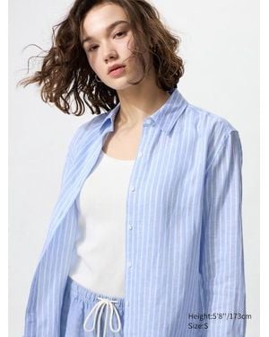 Uniqlo 100 Premium Leinen Hemd (Gestreift) - Blau