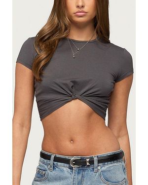 Edikted Sephey Twisted Cropped T Shirt Top - Grey