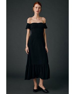 Urban Outfitters Uo Over The Moon Flutter Sleeve Off-The-Shoulder Midi Dress - Black