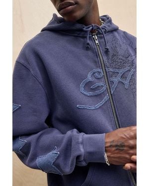 Ed Hardy Uo Exclusive Navy Waffle Zip-through Hoodie - Blue