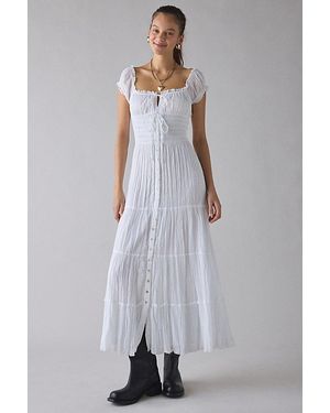 Kimchi Blue Samira Puff Sleeve Smocked Button-Front Layering Maxi Dress - Blue