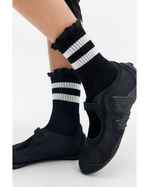 Out From Under Striped Knit Trim Socks - Blue