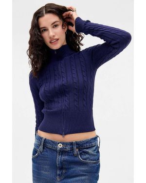 BDG Perry Zip-through Knit Track Top - Blue