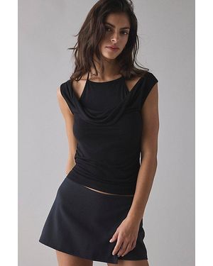 Urban Outfitters Uo Marni Short Sleeve Layered Twofer Crop Top - Black