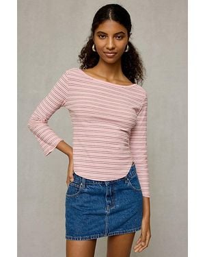 BDG Boatneck 3/4 Sleeve Spill The Tee - Pink