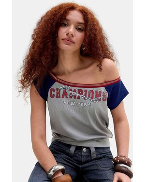 Champion Uo Airtex Off-shoulder T-shirt - Blue