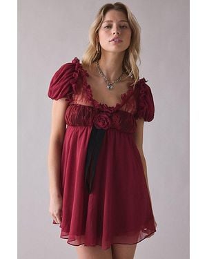 For Love & Lemons Claudine Chiffon Babydoll Mini Dress - Red