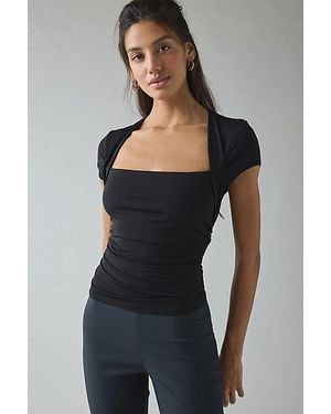 Urban Outfitters Uo Claire Cropped Cap Sleeve Shrug Top - Black