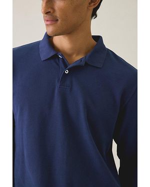 Standard Cloth Pique Cotton Long Sleeve Polo Tee - Blue