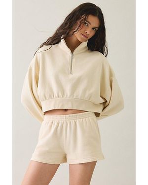 Out From Under Take It Easy Cropped Quarter Zip Pullover Top - Natural