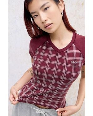 iets frans... Check High V-neck T-shirt Xs At Urban Outfitters - Red