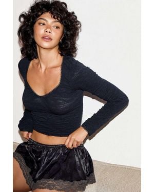 Out From Under Tammy Textured Long Sleeve Top - Blue