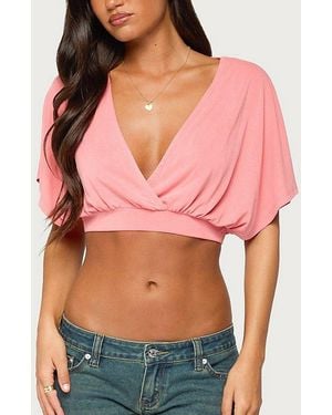 Edikted Candela V Neck Crop Top - Pink