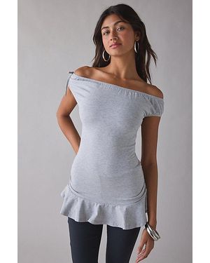 Motel Kanao Off-The-Shoulder Ruffle Tunic Top - Grey
