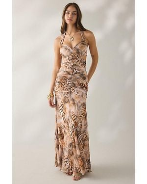AFRM Lynn Ruched Side Cutout Halter Maxi Dress - Natural