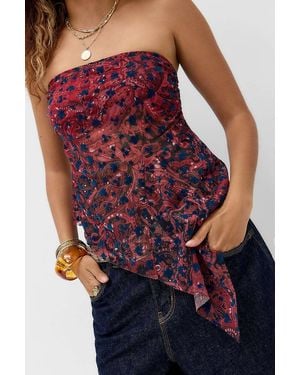Kimchi Blue Red Indie Paisley Flocked Bandeau Top