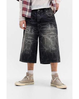BDG Neo Black Barbed Wire Denim Skate Shorts - Blue