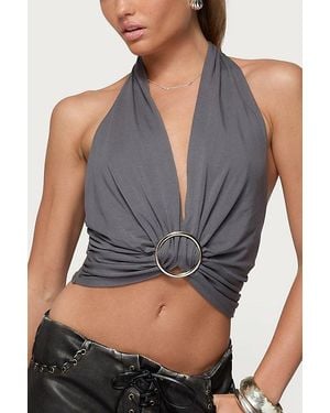 Edikted Nessie Metal Ring Backless Halter Top - Gray