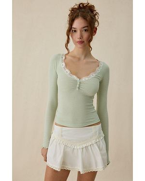 Out From Under Diana Layering Lace-Trim Henley Top - Green