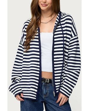 Edikted Safari Striped Knit Zip Up Hoodie - Blue