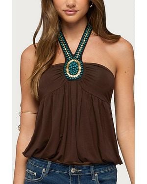 Edikted Polie Beaded Bubble Jersey Halter Top - Brown