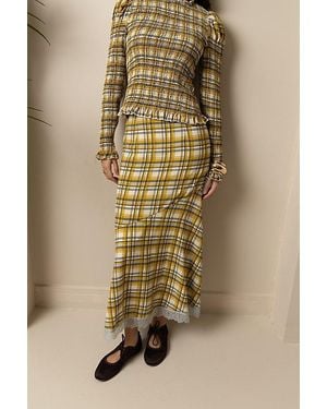 Amy Lynn Sunnie Plaid Asymetric Lace Trim Skirt - Natural