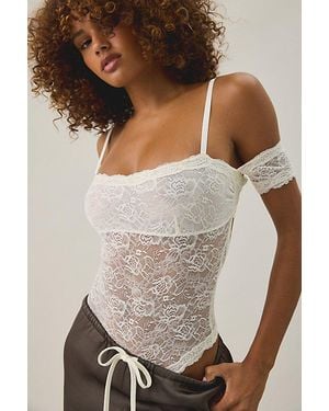 Out From Under Countess Open-Back Sheer Lace Bodysuit - White