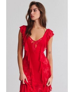 AFRM Trisa Lace Trim Ruffle Maxi Dress - Red