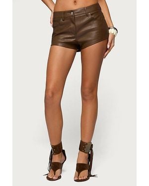 Edikted Mid Rise Faux Leather Micro Shorts - Brown