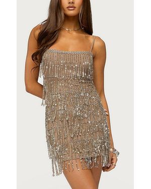 Edikted Yaffah Beaded Fringe Mini Dress - Brown