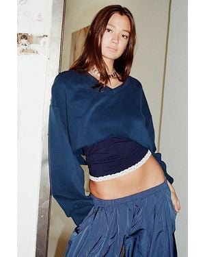 Out From Under Hang Back V-Neck Long Sleeve Cropped Pullover - Blue