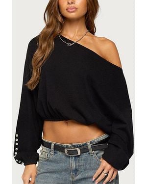 Edikted Gella Long Sleeve Knit Crop Top - Black