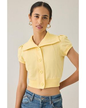 BDG Library Flirt Knit Short Sleeve Button-Down Top - Yellow