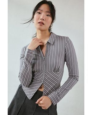 Silence + Noise Hailey Zip-Up Slim Shirt Top - Gray
