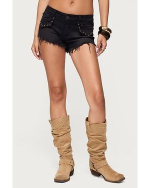 Edikted Studded Low Rise Denim Micro Shorts - Black