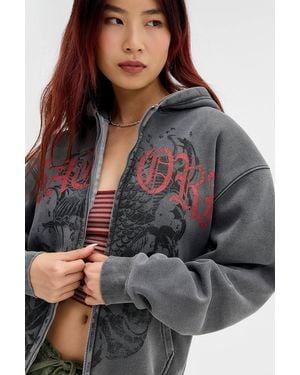 Urban Outfitters Uo Satori Graphic Zip-through Hoodie - Grey