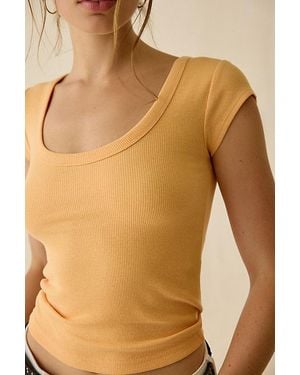 BDG Off-Duty Ribbed Scoop Neck Short Sleeve Tee - Natural