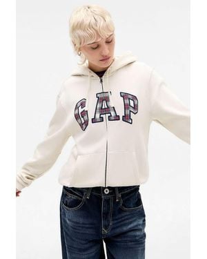 Gap Heritage Check Zip-through Hoodie - Natural