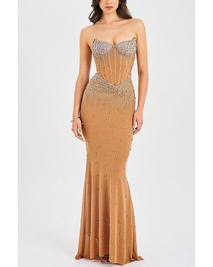 Miss Circle Fatima Crystal Corset Mesh Mermaid Maxi Dress - Black